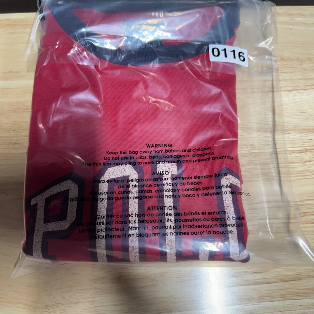 Polo Ralph Lauren Vintage Ringer T-Shirt Red Navy Blue Spellout 67 Mens Large - Picture 9 of 9